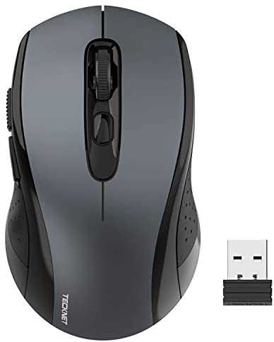 Wireless Mouse TECKNET 2.4G Optical Mouse with USB Nano Receiver for Notebook, PC, Laptop, Computer, 18 Month Battery Life, 3 Adjustable DPI Levels: 2000/1500/1000 DPI (Grey)