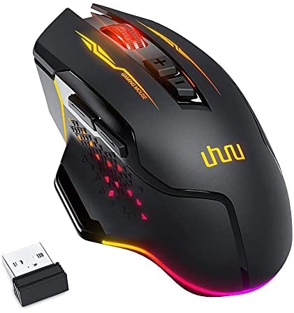 Wireless Mouse, UHURU Wired and Wireless Dual Modes Rechargeable RGB Gaming Mouse with 7 Programmable Buttons, Ergonomic and 5 Adjustable DPI Levels up to 10000 DPI for PC Laptop Gamer（WM-07）