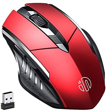 Wireless Mouse, inphic Rechargeable 2.4G USB Optical PC Computer Laptop Ergonomic Cordless Gaming Mouse with Nano Receiver, 2000DPI 4 Levels for Windows Mac Linux, Red