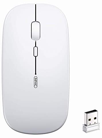 Wireless Mouse, inphic Slim Silent Click Rechargable 2.4G Cordless Mouse 1600 DPI USB Optical PC Computer Laptop Mice with USB Receiver for Windows Mac MacBook Office, White