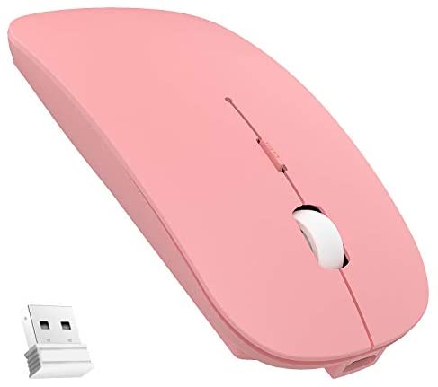 Wireless Mouse,Slim 2.4G Noiseless Mouse with USB Nano Receiver,Rechargeable Wireless Mouse for Laptop,PC,Computer,Notebook (Pink)