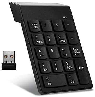 Wireless Numeric Keypad 18Keys Portable Number Numpad with 2.4G Mini USB Receiver for Laptop Notebook, Desktop, Surface Pro, PC- Black