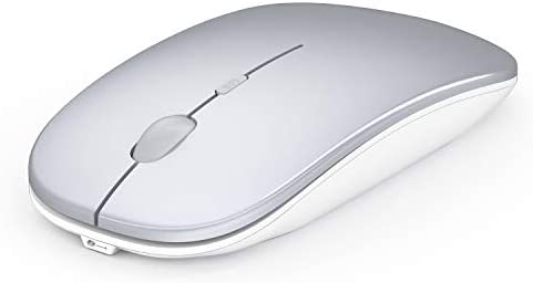 Wireless Silent Rechargeable Laptop Mouse: 2.4G Slim Mini Quiet Cordless Mice with USB Receiver for Desktop Computer PC Notebook, Noiseless Portable Optical Mouse for Windows, MAC OS & Linux-Silver