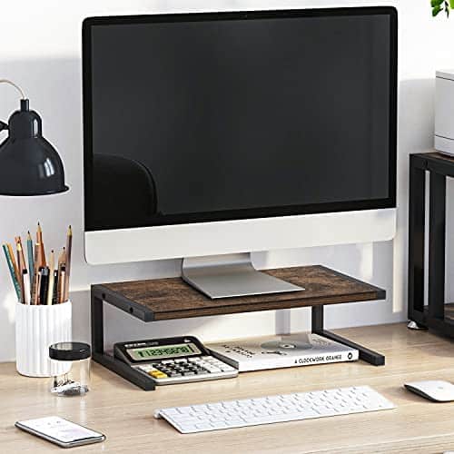 Wood Monitor Stand Screen Riser, Multi-Purpose Screen Display Holder for Laptop, Computer, Notebook, Desktop Printer, Desk Storage Shelf Organizer Stand with Anti-Slip Pads (Retro Brown)