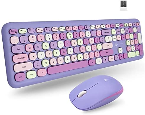 X9 Performance Colorful Keyboard and Mouse Combo – 2.4G Wireless Connectivity – Transform Your Space with a Cute Wireless Keyboard and Mouse Set (110 Keys/18 Shortcuts) – for PC and Chrome – Purple