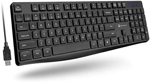 X9 Performance Wired Keyboard for Laptop – Simple, Slim, and Reliable – Full Size Keyboard for PC and Chrome with 104 Keys, 14 Shortcut/Media Keys, and Kickstand – USB Keyboard Wired with 5ft Cable