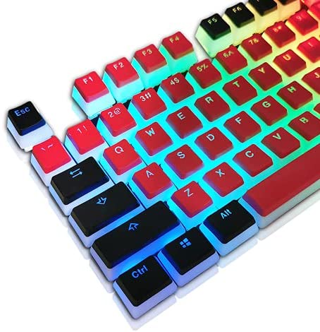 XVX Pudding Keycaps, OEM Profile Custom Keycap Set with Transparent Layer, Double Shot PBT Keycaps, Full 108 Key Set Red Keycaps, for Mechanical Keyboards (Cool keycaps 2)