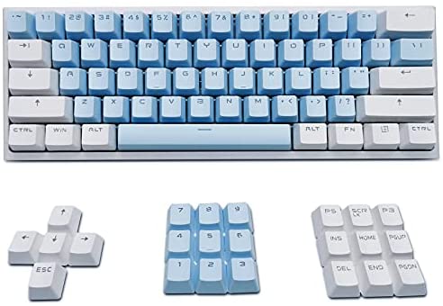 XVX White Keycaps Custom-Keycaps 60 Percent, Suitable for GK61/RK61/Anne/Ducky/DK61 Mechanical Keyboard, Double Shot Backlit OEM Profile PBT Keycaps Set, with keycap Puller (Blue White keycaps)