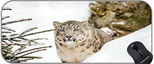XXL Extended Gaming Mouse Pad,Snow Leopard Leopard Big cat Snow Rubber Mouse Pad