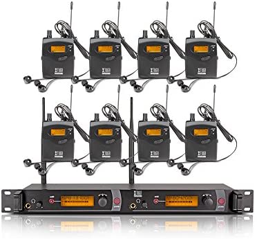 Xtuga RW2080 in Ear Monitor System 2 Channel 2/4/6/8/10 Bodypack Monitoring with in Earphone Wireless SR2050 Type! (8 bodypack with Transmitter)