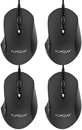 YUMQUA G189 USB Wired Mouse 4 Pack Set, Office & Home Optical Ergonomic Computer Mouse with 4 Adjustable DPI (Up to 1600) for PC Laptop Mac