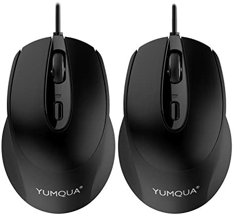 YUMQUA G222 Silent Computer Mouse Wired 2 Pack, Home & Office Optical USB Mouse, 800/1200 DPI Corded Mouse for Laptop Desktop Computer PC Chromebook