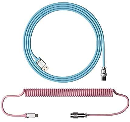 YUNZII AKKO Coiled Keyboard Cable with Aviator USB Cable for Type-C Mechanical Gaming Keyboard (Sakura)