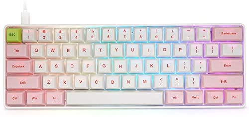 YUNZII SK61S Pink Wireless 60% Keys NKRO Gateron Optical Switch RGB Backlight Programmable Mechanical Gaming Keyboard (Gateron Optical Blue, Pink 61 Keys)