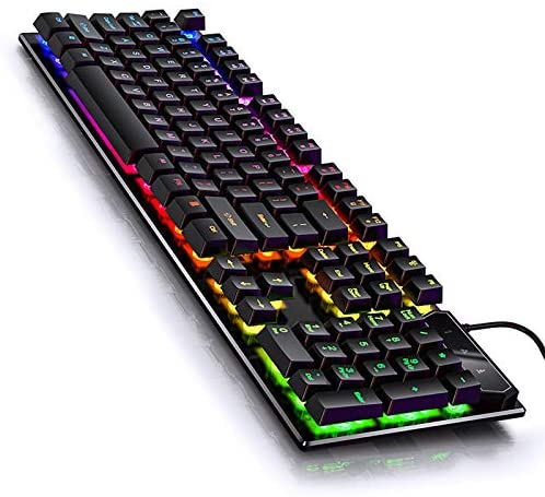 Yin Diao V4 Gaming Keyboard；Ergonomic Water-Resistant；Multimedia Keys，Ultra-Slim Rainbow LED Backlit Keyboard for Desktop, Computer, PC
