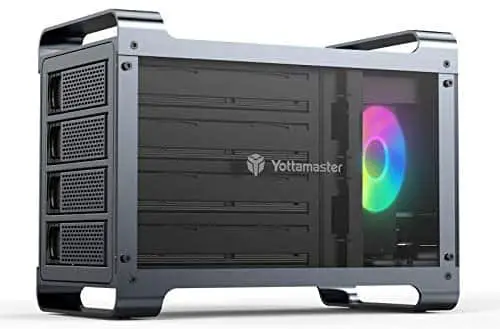 Yottamaster 4 Bay RAID External Hard Drive Enclosure 2.5″&3.5″ SATA HDD/SSD Enclosure with 80mm RGB Silent Fan,Supports 72TB Max and RAID 0/1/3/5/10/Span/Clone/Normal RAID Modes – [DF4RU3]