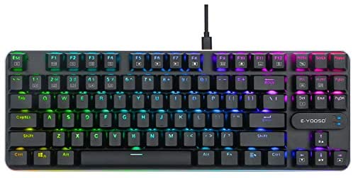 Z-66 RGB Mechanical Gaming Keyboard with Metal Panel, Brown Switches, Detachable Type C Cable, Low Profile, USB Wired 87 Keys for Windows PC Gaming, Black