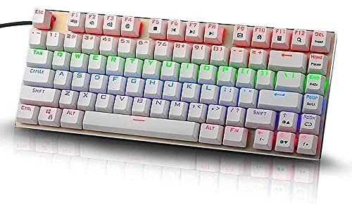 Z-88 RGB Backlit Tenkeyless Mechanical Keyboard, E-Element Brown Switch Aluminum Top Panel Anti-Ghosting 81 Keys for Kids Gamer Office PC, Gold and White