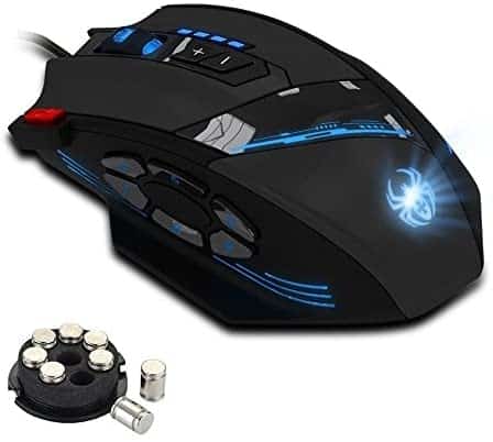 ZELOTES 12 Programmable Buttons USB Wired MMO Gaming Mouse Mice,4000 DPI (Up to 8000DPI by the Software),Weight Tuning Set,Multi-Modes LED lights for Gamer Notebook, PC, Laptop,Macbook (Black)