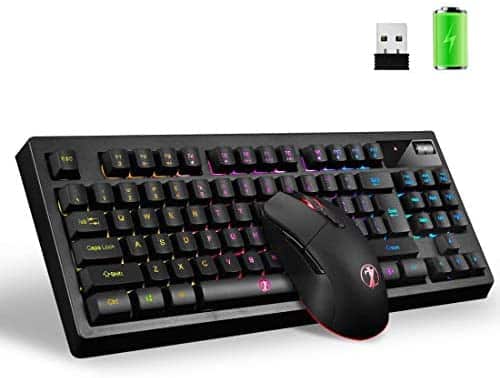 ZJFKSDYX C87 Wireless Gaming Keyboard and Mouse Combo, 2.4G Wireless Connection, Support 10 Kinds of RGB Lighting Effects, Mute Button Supports Charging (Black).