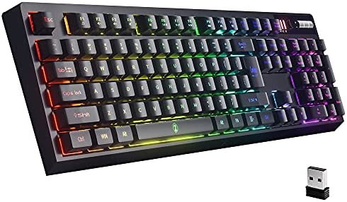 ZJFKSDYX Wireless Gaming Keyboard, 2.4G Connection Surpport Rechargeable RGB LED Backlit Ergonomic Water-Resistant Mechanical Feeling Keyboard (Black)