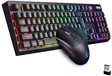 ZJFKSDYX Wireless Gaming Keyboard and Mouse Combo,104 Key RGB LED Backlight Rechargeable Mechanical Feel Anti-ghosting Ergonomic Waterproof RGB Mute Mice for Computer PC Gamer (Black)