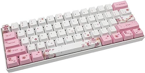 ZMX Cherry Blossom 61 Mechanical Keyboard,60％Compact Mechanical 61Keys 5.0Bluetooth/Type-C Wired Dual-Mode RGB Backlit Five-Sided Sublimation PBT Keycap Gaming Keyboard (Red Switch, Pink)