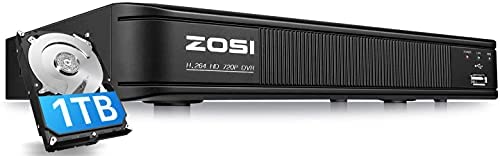 ZOSI 720p 8 Channel HD-TVI 1080P Lite 4 in 1 Video Surveillance DVR Recorder 1TB Hard Drive Built-in, P2P Technology, QR Code Scan Remote Access, Motion Detection (Renewed)