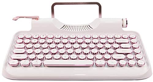 ZYQM Retro typewriter mechanical wireless keyboard with Tablet Stand, Bluetooth connection, artistic dot keys (white)