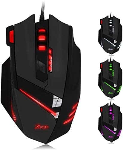 Zelotes T60 USB Gaming Mouse Wired Ergonomic Optical Mice with 7200 DPI 6 Colors LED Light for PC Mac Laptop Desktop(Black)