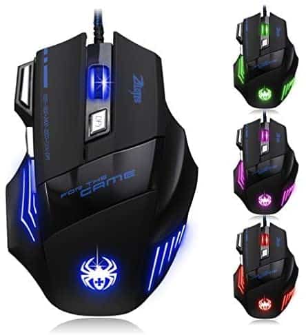 Zelotes T80 Ergonomic Wired Gaming Mouse for Big Hand,with Adjustable DPI up to 7200,7 Side Buttons and LED Lights (Black)