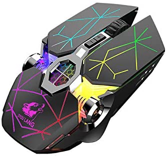 Zienstar- 2.4Ghz Wireless Gaming Mouse with USB Receiver,2400DPI,7 Colors Backlit,Slient Click,Rechargeable 500Mah Lithium Battery-Black