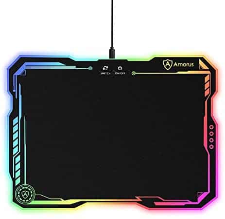 amorus RGB Gaming Mouse Pad, Hard Surface Large LED Mouse Pad Gamer Gifts for Logitech Razer Corsair Gaming Mouse, 11 Lighting Modes & 3 Brightness (14.4 x 10.4 inch)
