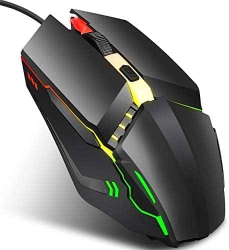 awstroe Portable Corded Mouse, Backlit USB Computer Mouse, RGB Gaming with 4 Keys for PC Notebook