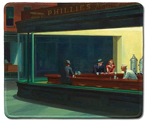 dealzEpic – Art Mousepad – Natural Rubber Mouse Pad Printed with Nighthawks by Edward Hopper – Stitched Edges – 9.5×7.9 inches