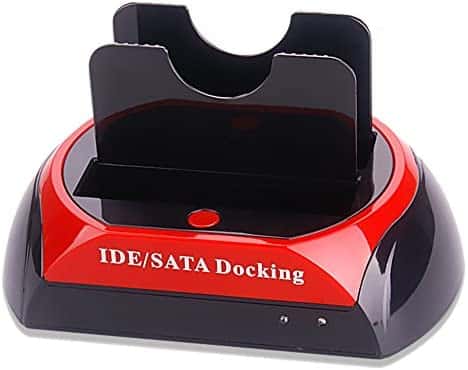 fhong HDD Docking Station Enclosure 2.5″ 3.5″ IDE SATA OTB USB 2.0 Support Offline Work HDD Docking Station Black & Red Case with US Plug