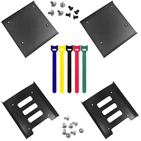 findTop 4 Pack SSD Mounting Bracket Kit 2.5″ to 3.5″ Drive Bay, Metal Mounting Bracket Adapter Hard Drive Holder with 10 Assorted Colors Reusable Cord Organizer