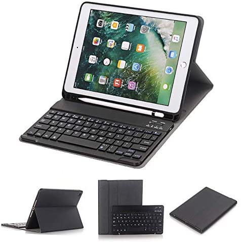 for iPad 9.7 inch 2018&2017 Keyboard Case, Slim Folio Cover Removable Detachable Wireless Bluetooth Keyboard with Pencil Holder for iPad Air/Air 2/ iPad 6th / 5th Gen (Black)