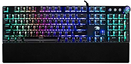 iBUYPOWER MEK 3 LT Mechanical Gaming Keyboard with Clicky Blue Switches, Aluminum Top Surface, Full Sized Keyboard, 104 Keys Low-Profile, Double Injection Keycaps, Braided USB
