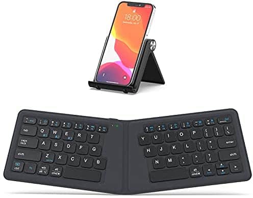 iClever BK06 Bluetooth Keyboard – Multi-Device Portable Keyboard Bluetooth 5.1 for iOS, Android, Windows, Tablet Smartphone Laptops Mac, Rechargeable Battery Ergonomic Design – Foldable Keyboard