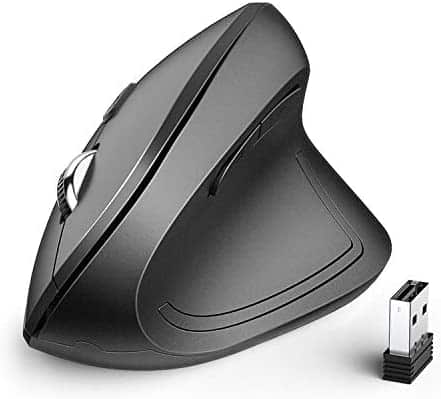 iClever Vertical Mouse – Ergonomic Mouse Wireless 6 Buttons with Adjustable DPI 1000/1600/2000/2400 Comfortable 2.4G Optical Ergo Mouse for Laptop, Computer, Desktop, Windows, Mac OS-Gray Black