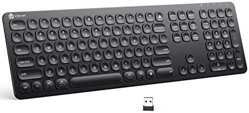 iClever Wireless Keyboard – GKA38B Rechargeable Black Keyboard with Number Pad, Full-Size Stainless Steel Keyboard Wireless 2.4G Stable Connection Wireless Keyboard for Mac OS and Windows