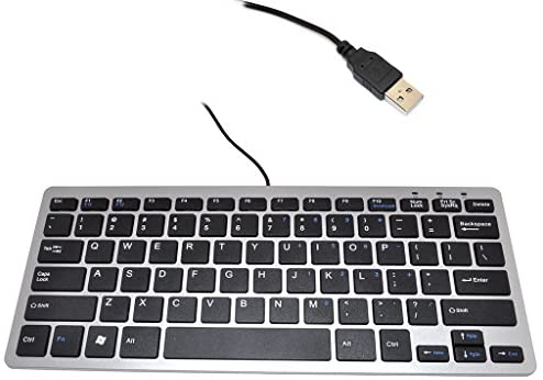 iKKEGOL Mini USB Slim Wired 78 Key Small Super Thin Compact Keyboard for Desktop Laptop PC Win 7 Mac (Black with Silver)