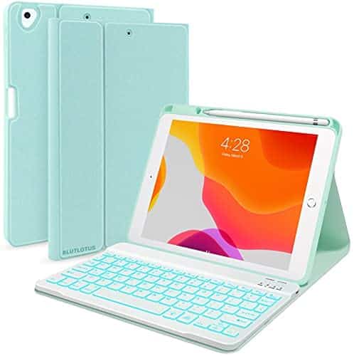iPad 7th/8th Generation Case with Keyboard 10.2-inch 2019/2020, iPad Air 3rd/Pro 10.5-inch 2017 Compatible, 7 Color Backlit Keyboard BT/Wireless/Detachable, Tablet Case with Pencil holder (Mint Green)