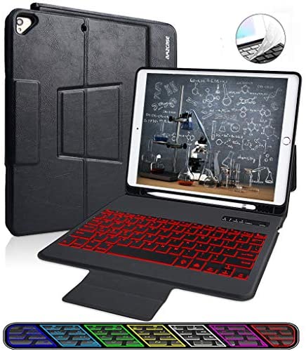 iPad 8th Generation Keyboard Case for iPad 10.2 inch 8th Gen, iPad 10.2 inch 7th Gen, iPad Pro 10.5 / iPad Air 3rd Gen Case With Keyboard, 7 Colors Backlit Detachable Keyboard – Built-in Pencil Holder