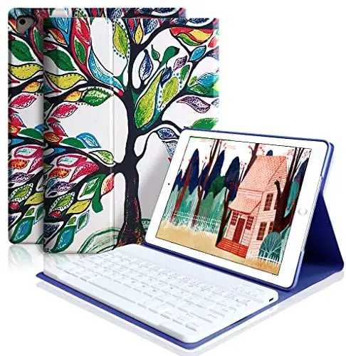 iPad Keyboard Case 6th Gen for 9.7 iPad Pro 2018/2017 (5th Gen), iPad Air 2/Air, Wireless Bluetooth Detachable Protective Cover with Pencil Holder (NO Pen) (Love Tree for 9.7″ iPad only)