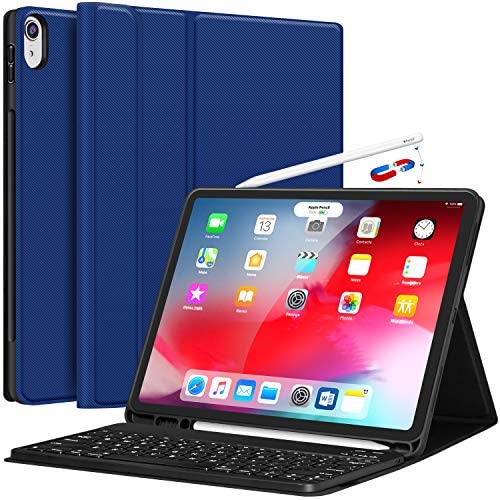 iPad Pro 12.9 Case with Keyboard 2018-3rd Gen [Support Apple Pencil Charging] [with Pencil Holder] Magnetically Detachable Wireless Keyboard for iPad Pro 12.9 2018 (Not for 2017/2015), Blue