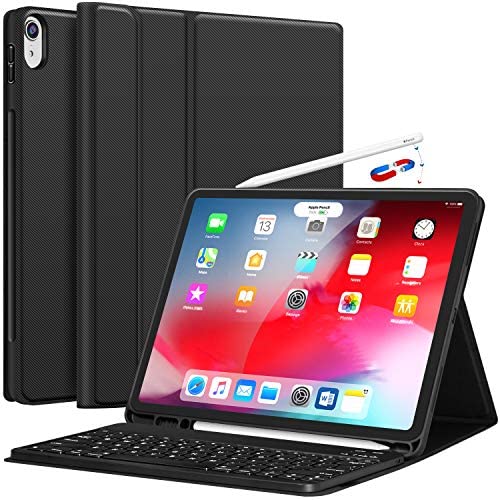iPad Pro 12.9 Case with Keyboard-2018 [Support Apple Pencil Charging] [with Pencil Holder] Magnetically Detachable Wireless Keyboard for iPad Pro 12.9 3rd Generation 2018 (Not for 2017/2015), Black