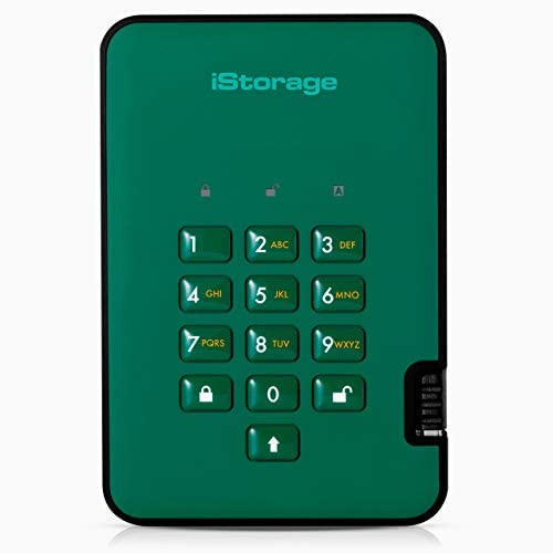iStorage diskAshur2 HDD 4TB Green – Secure portable hard drive – Password protected, dust and water resistant, portable, military grade hardware encryption USB 3.1 IS-DA2-256-4000-GN
