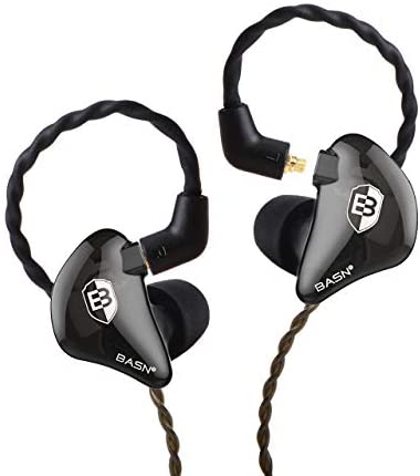 in Ear Monitor Headphones for Musicians, BASN Bsinger 2nd Generation Sound Isolating Earphones with Dual Dynamic Drivers Detachable MMCX Cable (Black)